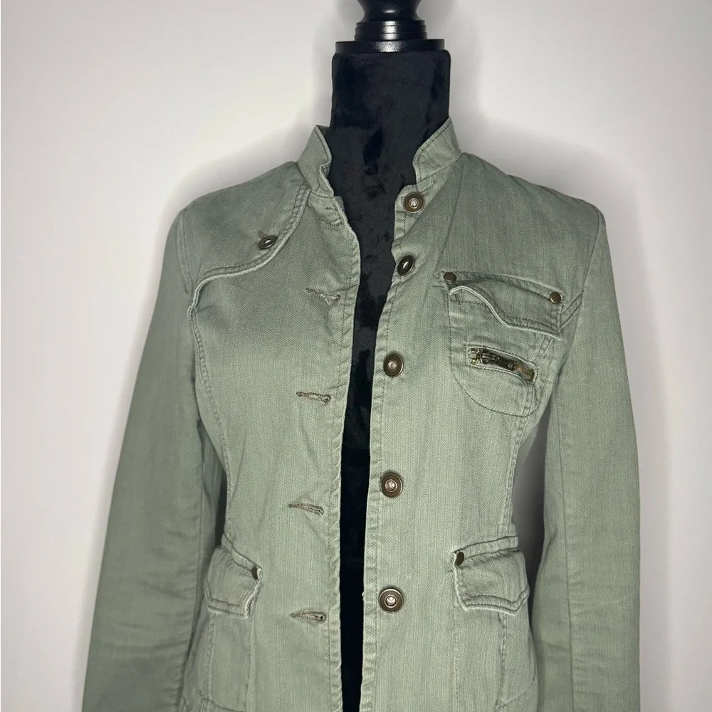 Mossimo Womens Utility Jacket Green Denim Military Button Up Pockets Casual - Picture 15 of 15